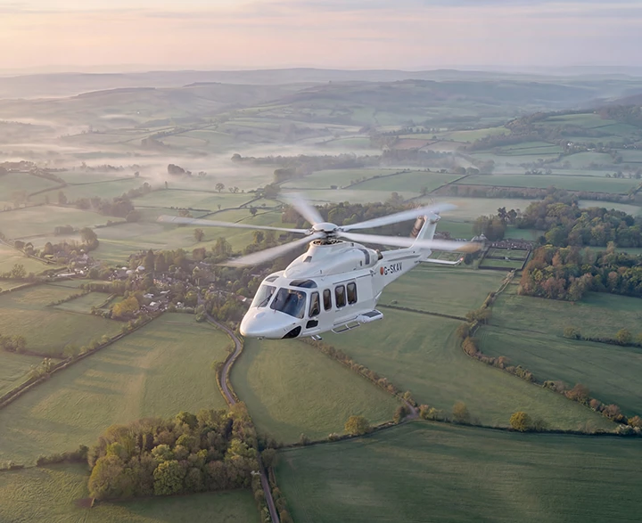 Helicopter flying over the countryside