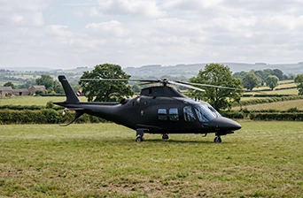 Helicopter landed, in a field