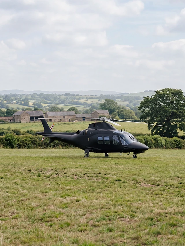 Helicopter landed, in a field